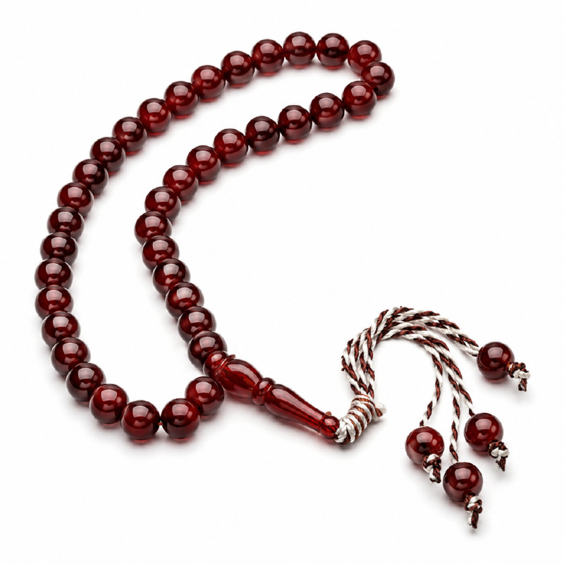 Burgundy Turkish Prayer Beads Tesbih with 10mm Diameter Beads – 41cm – Maroon