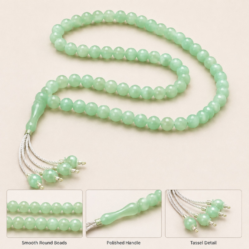 Pale Green Luminous Tasbih Prayer Beads for Dhikr and Daily Prayer – 53cm