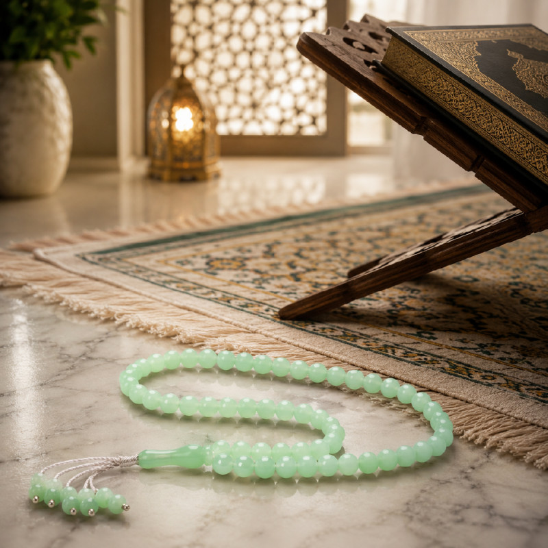 Pale Green Luminous Tasbih Prayer Beads for Dhikr and Daily Prayer – 53cm