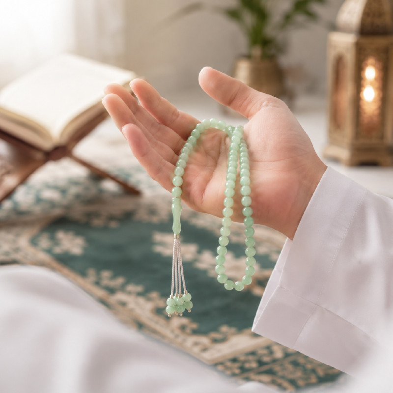 Pale Green Luminous Tasbih Prayer Beads for Dhikr and Daily Prayer – 53cm