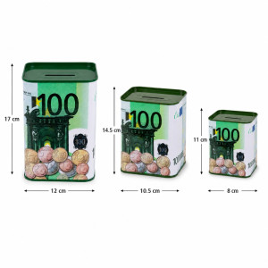 Whimsical Decorative Tinplate Money Boxes – 100 Euro Banknote Design (3-Piece Set)