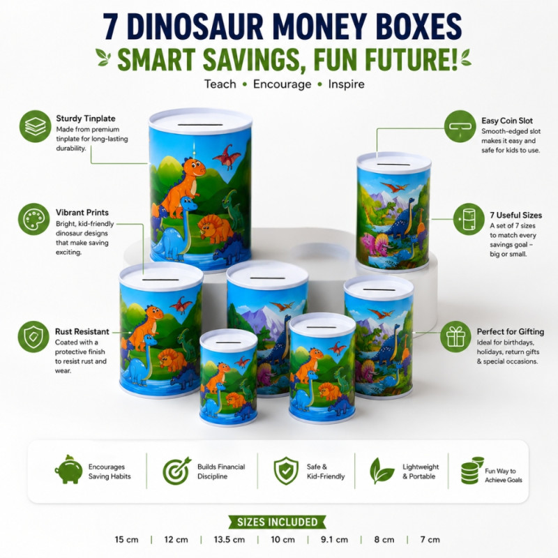 Playful Decorative Tinplate Money Boxes – 100 Euro Banknote Design (7-Piece Set)