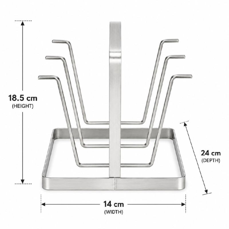 Stainless Steel Cup Drying Rack and Tumbler Organizer with Six Hooks – Silver