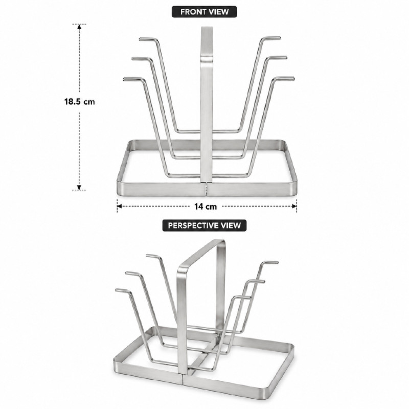 Stainless Steel Cup Drying Rack and Tumbler Organizer with Six Hooks – Silver