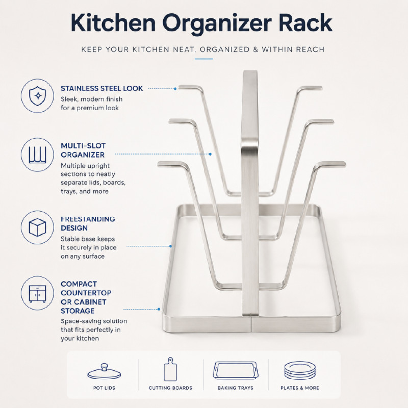 Stainless Steel Cup Drying Rack and Tumbler Organizer with Six Hooks – Silver