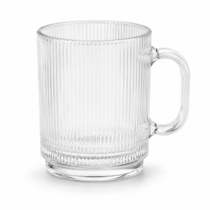 Clear Ribbed Glass Mug with a Comfortable Handle – 11 x 8cm – Transparent