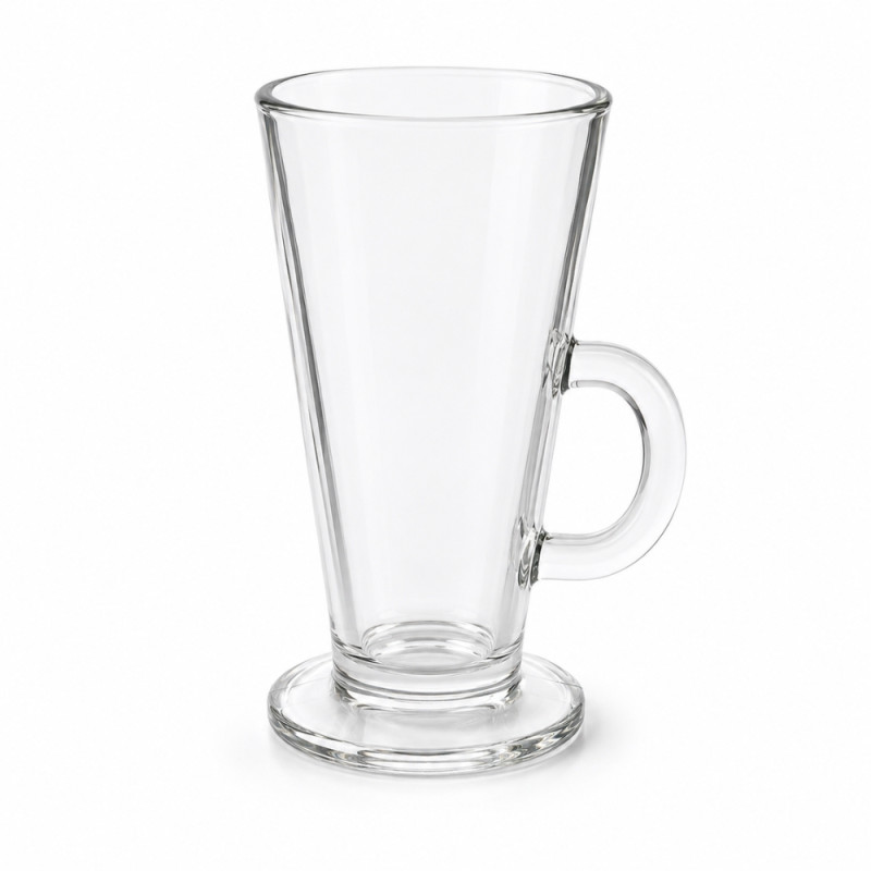 Crystal Clear Glass Latte Mug Featuring a Footed Base and Handle – 14.5 x 7.5cm – Transparent