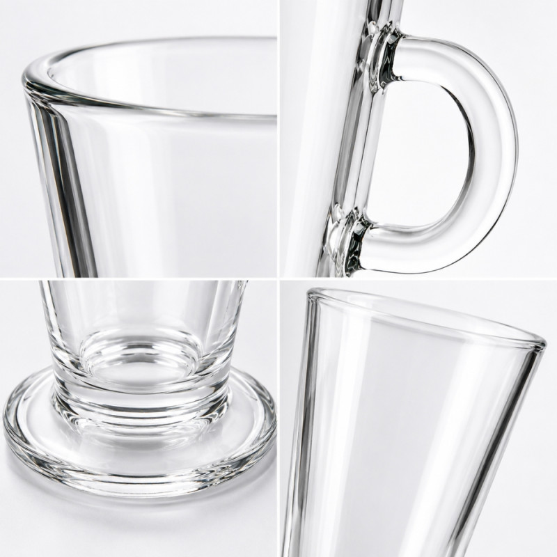 Crystal Clear Glass Latte Mug Featuring a Footed Base and Handle – 14.5 x 7.5cm – Transparent