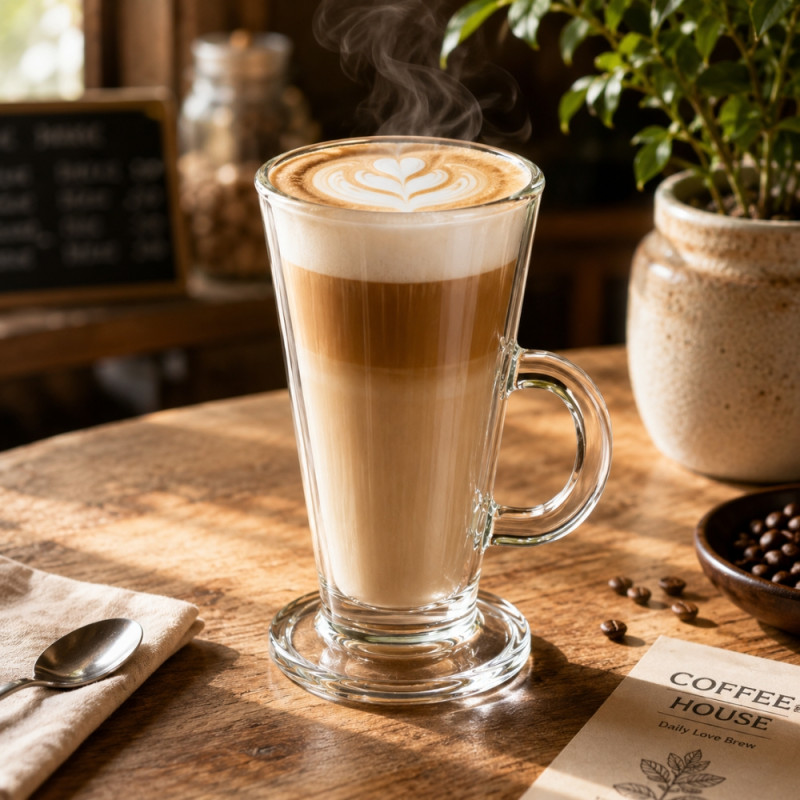 Crystal Clear Glass Latte Mug Featuring a Footed Base and Handle – 14.5 x 7.5cm – Transparent