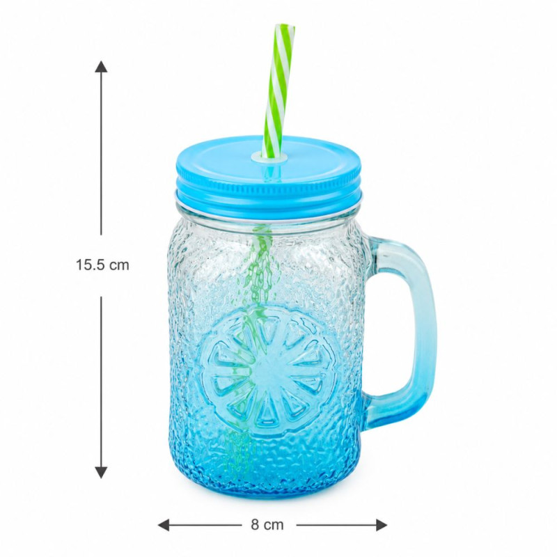 Blue Gradient Citrus Textured Glass Mason Jar Mug – 15.5x8cm