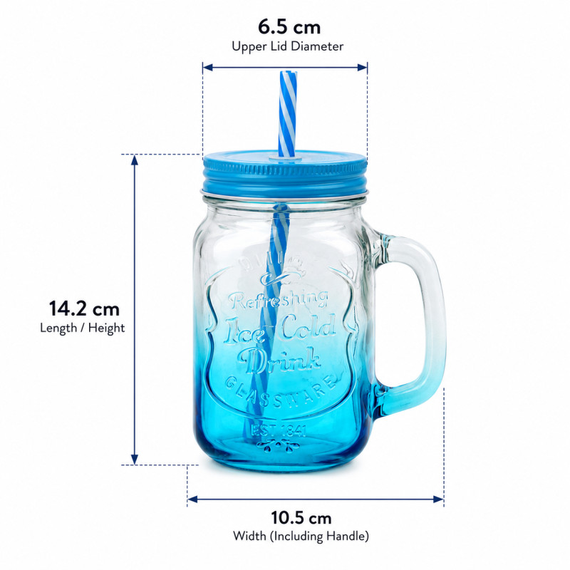 Glass Elegance Mason Jar Mug Designed for Elegant Dining & Entertaining – Sky Blue (H-14.2, W-10.5, L-6.5 CM)