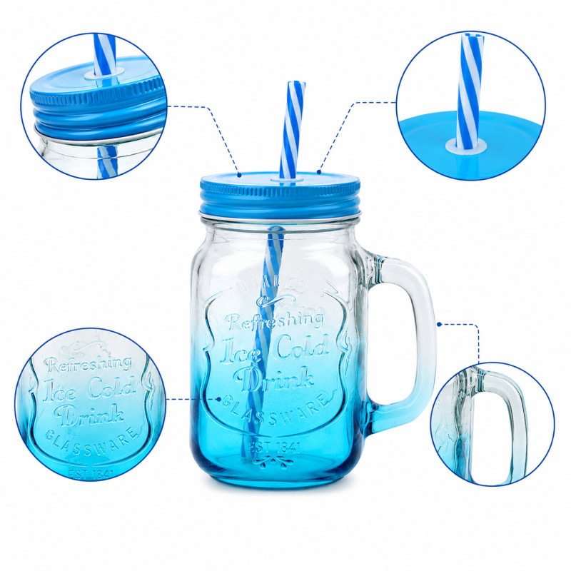 Glass Elegance Mason Jar Mug Designed for Elegant Dining & Entertaining – Sky Blue (H-14.2, W-10.5, L-6.5 CM)