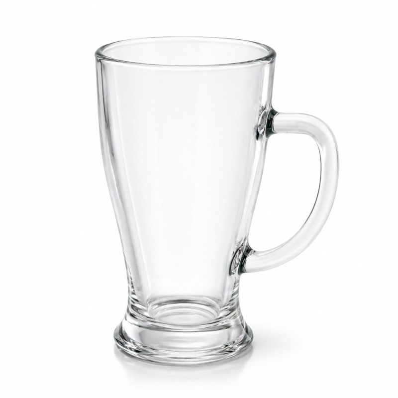 Tall Glass Latte Mug with an Ergonomic Handle – 13.5 x 7.5 cm – Transparent