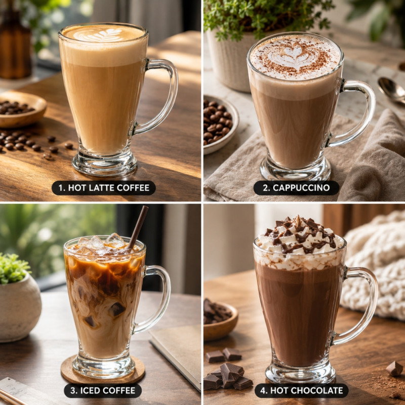Tall Glass Latte Mug with an Ergonomic Handle – 13.5 x 7.5 cm – Transparent