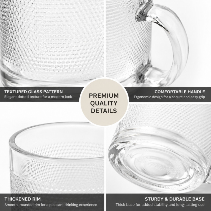 Clear Glass Mug Featuring a Textured Dimpled or Dotted Pattern – 9.5 x 7.5cm – Transparent