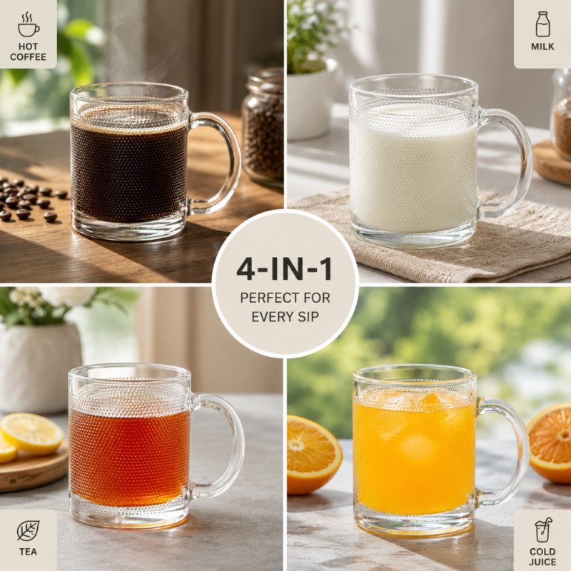 Clear Glass Mug Featuring a Textured Dimpled or Dotted Pattern – 9.5 x 7.5cm – Transparent