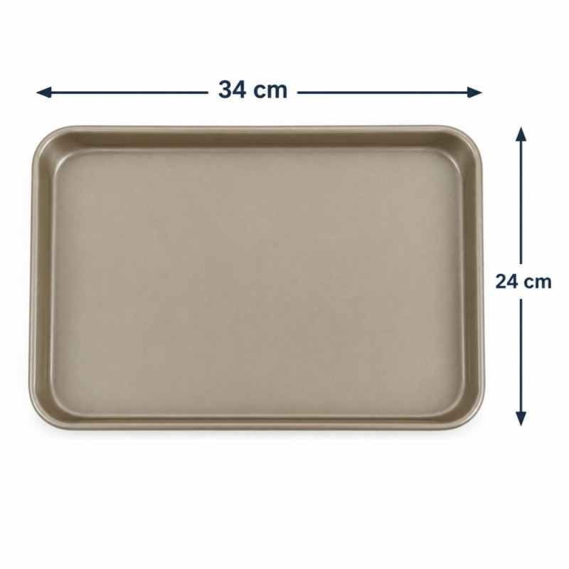Premium Gold-Colored Carbon Steel Baking Sheet Featuring a Non-Stick Coating and Durable, Warp-Resistant Construction – 34x24cm – Golden Metallic