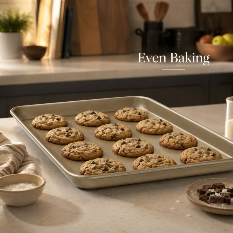 Premium Gold-Colored Carbon Steel Baking Sheet Featuring a Non-Stick Coating and Durable, Warp-Resistant Construction – 34x24cm – Golden Metallic