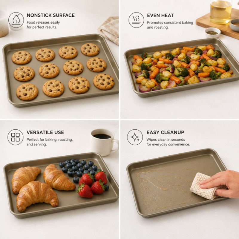 Gold Elegance Rectangular Baking Sheet, Measuring Approximately 40 x 28 cm. – Golden Metallic