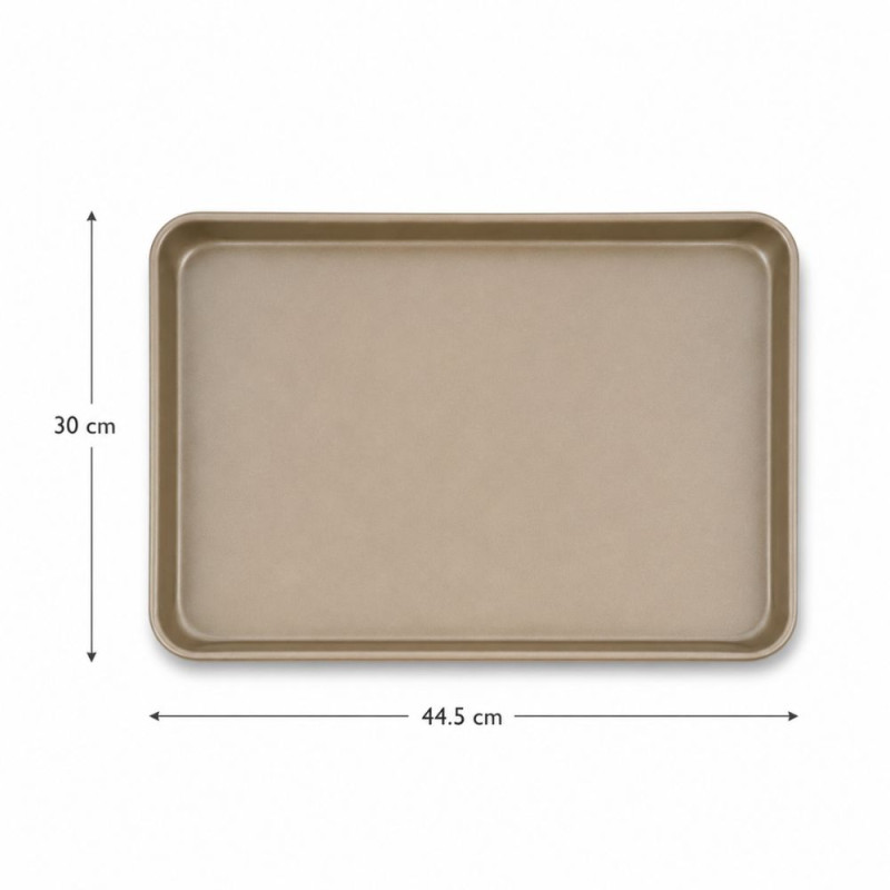 Exclusive gold-colored rectangle baking pan with a non-stick coating and raised edges. – Golden Metallic (30 x 44.5 cm)