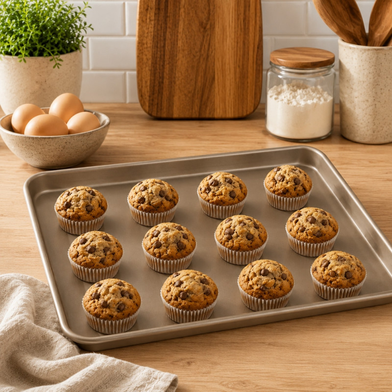 Exclusive gold-colored rectangle baking pan with a non-stick coating and raised edges. – Golden Metallic (30 x 44.5 cm)
