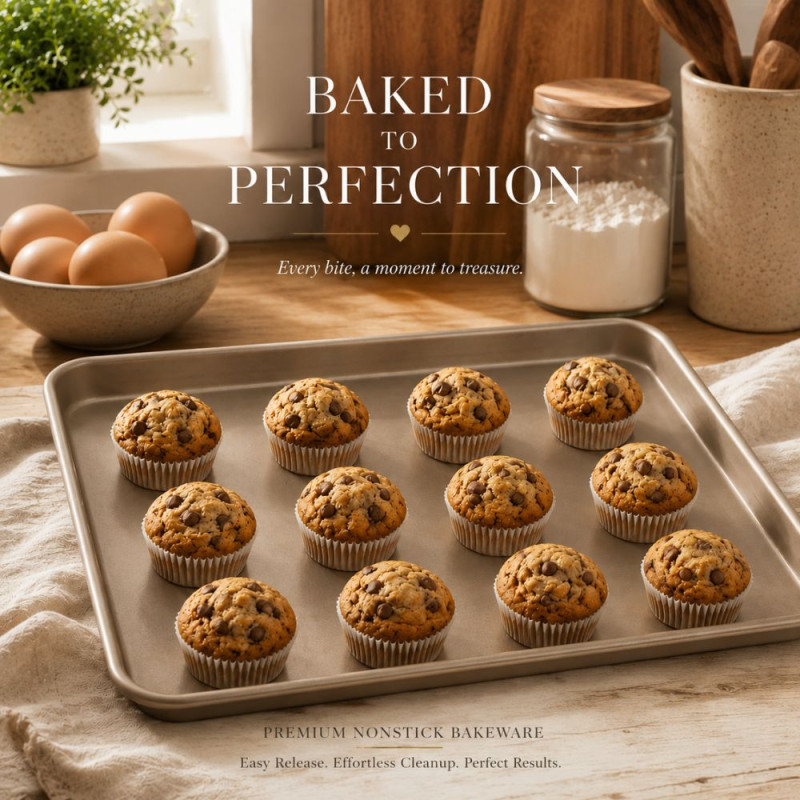 Exclusive gold-colored rectangle baking pan with a non-stick coating and raised edges. – Golden Metallic (30 x 44.5 cm)