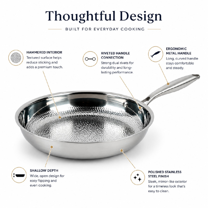 Hammered Stainless Steel Frying Pan – 50 x 6cm – Silver