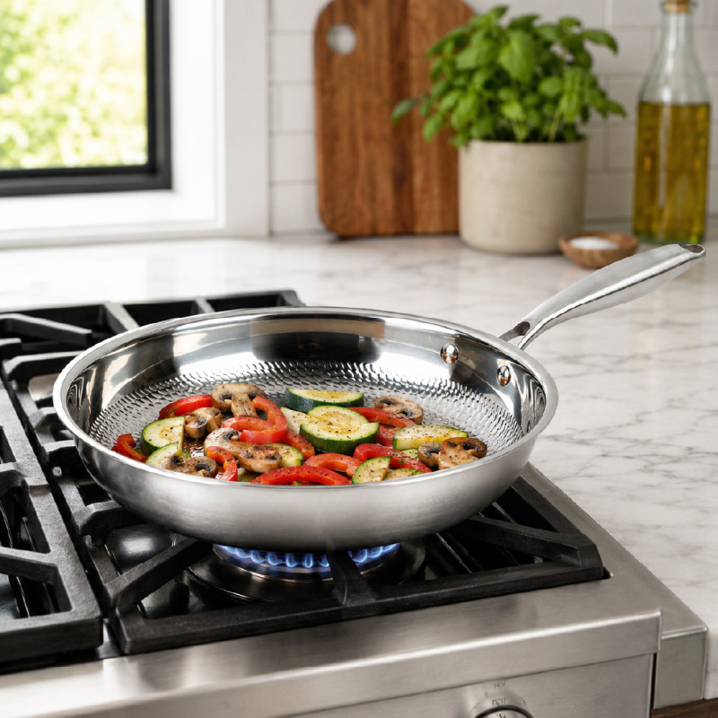 Hammered Stainless Steel Frying Pan – 50 x 6cm – Silver