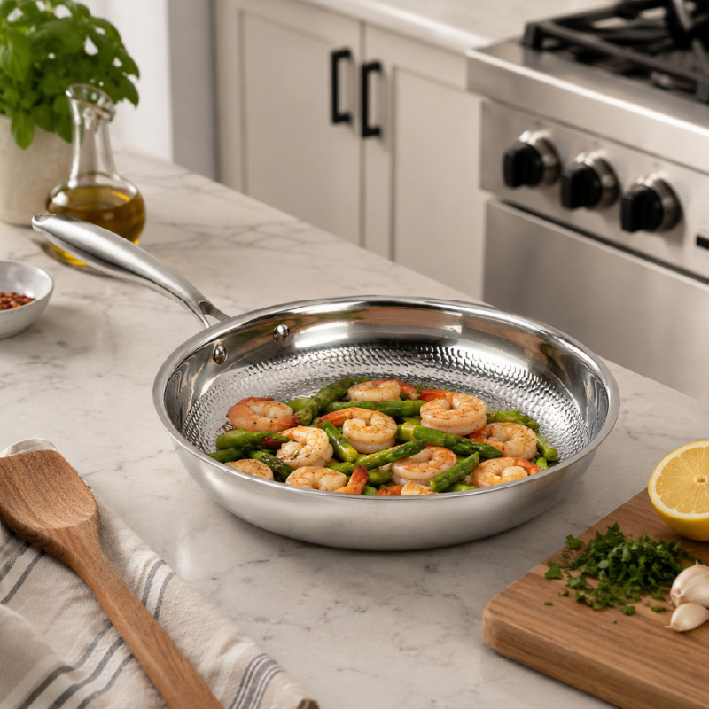 Hammered Stainless Steel Frying Pan – 50 x 6cm – Silver