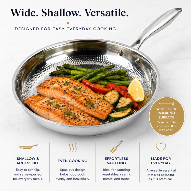 Hammered Stainless Steel Frying Pan – 50 x 6cm – Silver