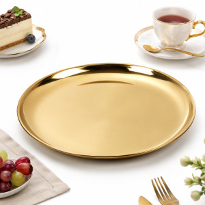 Gold-Finished Round Stainless Steel Serving Tray – 30x2.3cm Gold-Finished Round Stainless Steel Serving Tray – 30x2.3cm