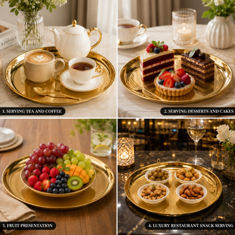 Gold-Finished Round Stainless Steel Serving Tray – 30x2.3cm