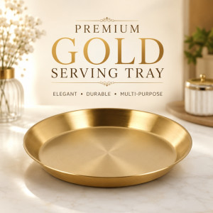 Elegant Round Brushed Gold Stainless Steel Serving Tray – Rust-Resistant (29x2.7cm) Elegant Round Brushed Gold Stainless Steel Serving Tray – Rust-Resistant (29x2.7cm)