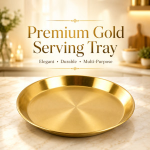 Elegant Round Golden Stainless Steel Serving Tray – Brass Finish (31x3.6cm) Elegant Round Golden Stainless Steel Serving Tray – Brass Finish (31x3.6cm)