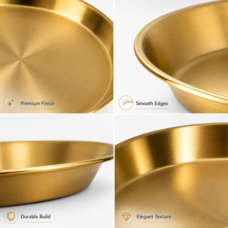 Elegant Round Golden Stainless Steel Serving Tray – Brass Finish (31x3.6cm)