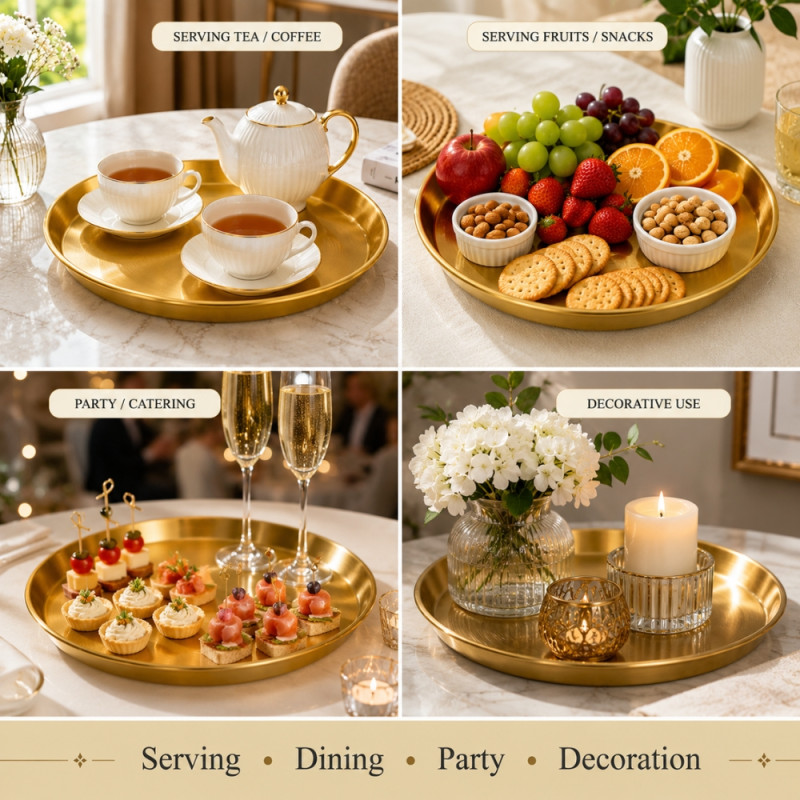 Elegant Round Golden Stainless Steel Serving Tray – Brass Finish (31x3.6cm)