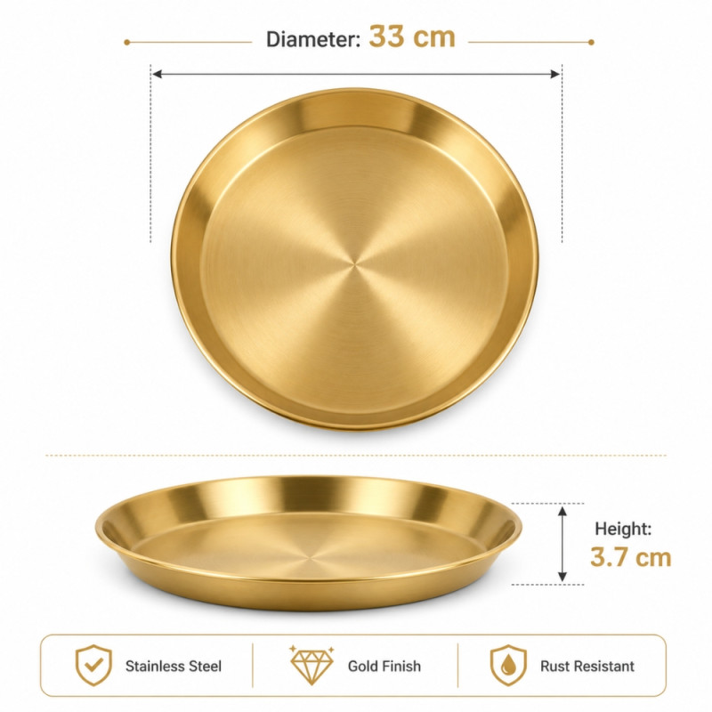 Elegant Gold-Finished Stainless Steel Serving Tray – Round (33x3.7cm)