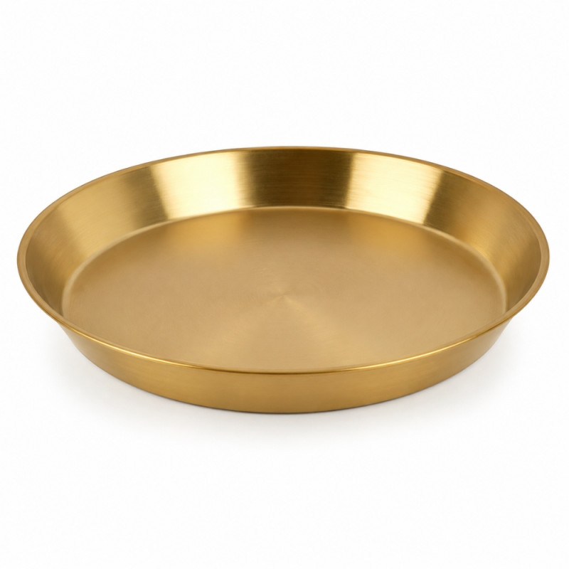 Deep Round Stainless Steel Serving Tray – Gold Matte Finish (34x4cm)