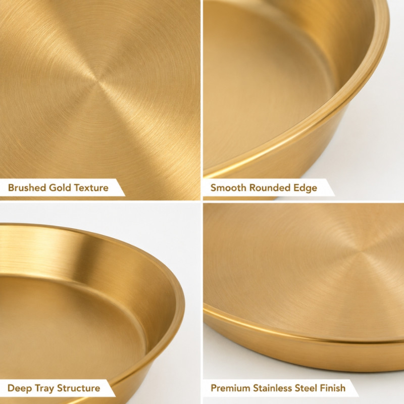Deep Round Stainless Steel Serving Tray – Gold Matte Finish (34x4cm)