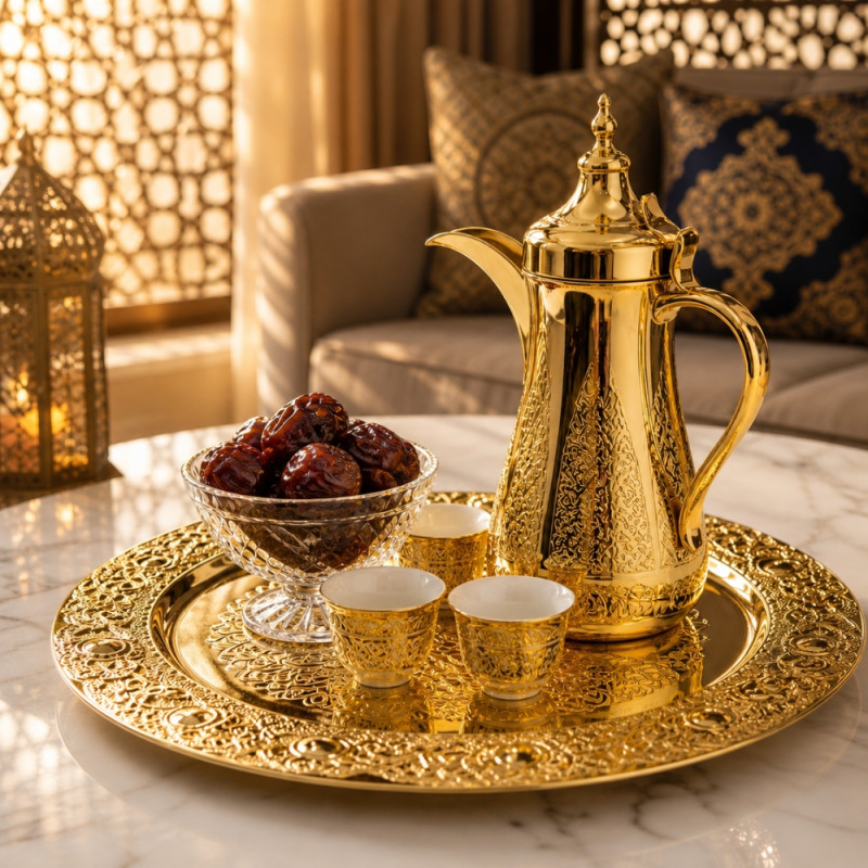 Vintage Gold-Plated Decorative Serving Tray – Traditional Filigree Pattern (30.5cm)