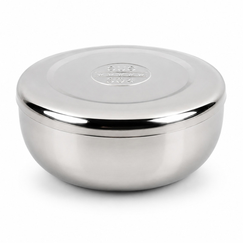 Premium Stainless Steel Food Storage Bowl with Lid – Mirror Silver (12x5cm)