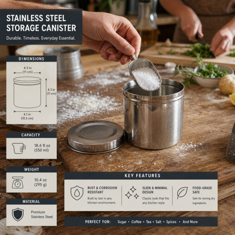 Professional Stainless Steel Food Storage Canister – Silver (10x9.5cm)
