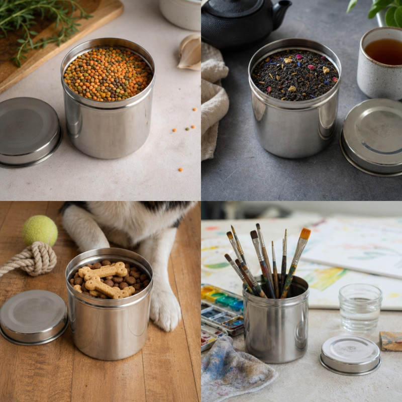 Professional Stainless Steel Food Storage Canister – Silver (10x9.5cm)