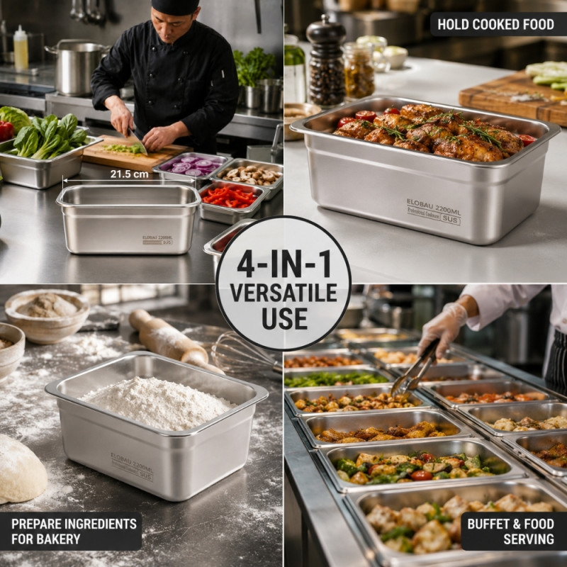 Professional 2200ml Stainless Steel Gastronorm (GN) Container – Compact Silver (21.5x15x9cm)