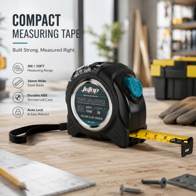 Professional 3-Meter Retractable Steel Tape Measure – Compact Black Case (6x7x3cm)