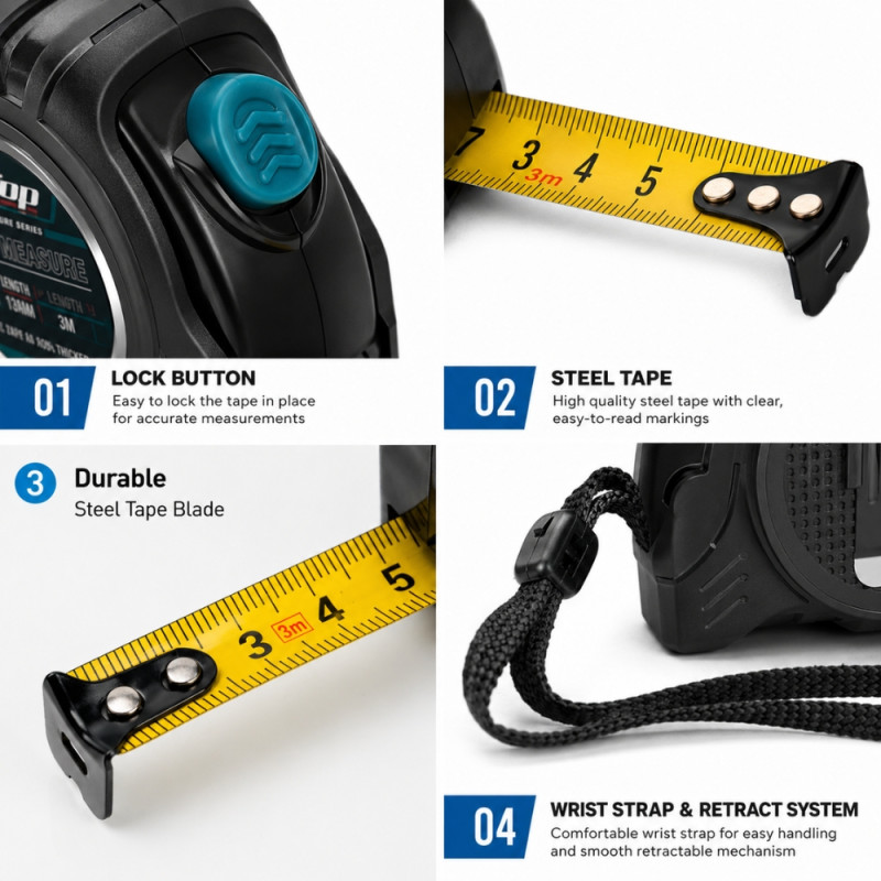 Professional 3-Meter Retractable Steel Tape Measure – Compact Black Case (6x7x3cm)