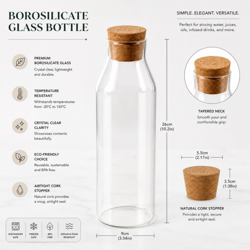 Borosilicate Glass Bottle with Natural Cork Lid