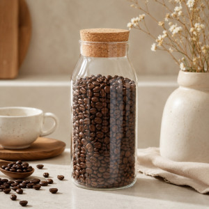 Minimalist Clear Glass Storage Jar with Natural Cork Lid – 5.5cm Cap (21x9cm)