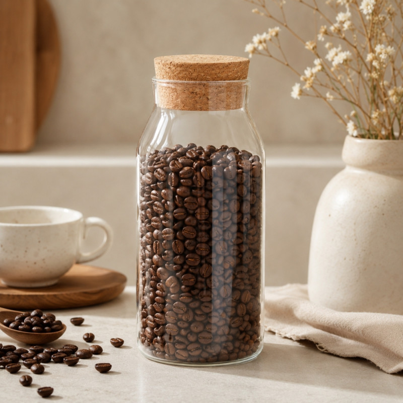 Minimalist Clear Glass Storage Jar with Natural Cork Lid – 5.5cm Cap (21x9cm)