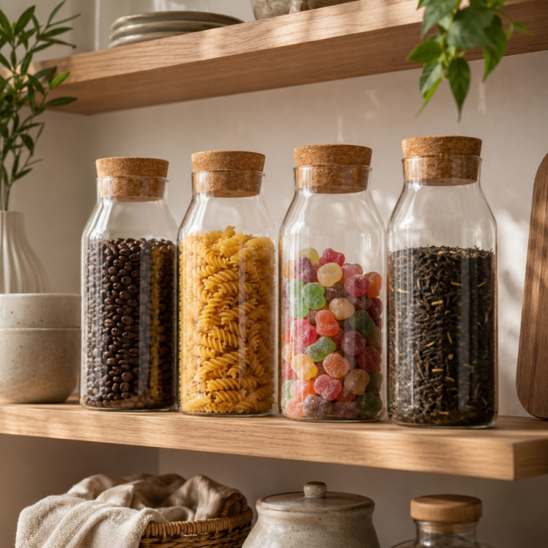 Minimalist Clear Glass Storage Jar with Natural Cork Lid – 5.5cm Cap (21x9cm)